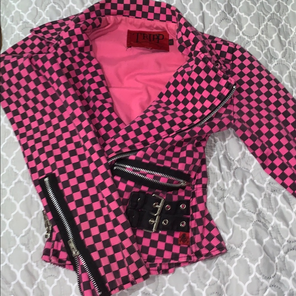 TRIPP NYC 1990-2000 Pink and Black Checkered denim - Picture 1 of 3
